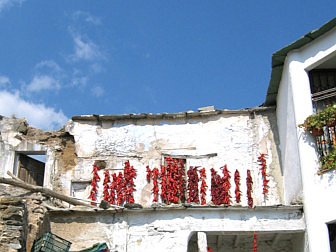 Foto vom traditionellem trocken von Paprika am Haus