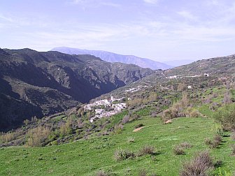 Foto vom weissen Dorf Ferreirola im Tal der Alpujarra